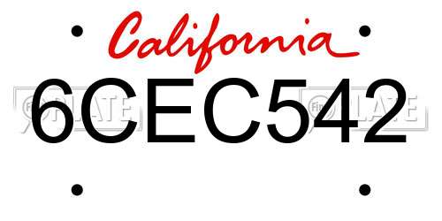 6CEC542 California License Plate