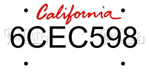 6CEC598 California License Plate