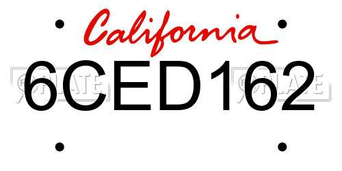 6CED162 California License Plate