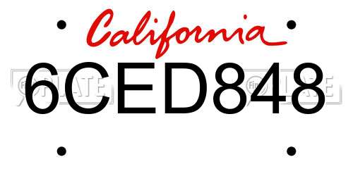 6CED848 California License Plate