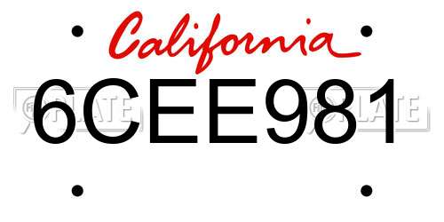 6CEE981 California License Plate