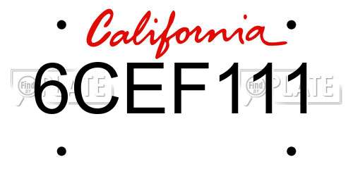 6CEF111 California License Plate