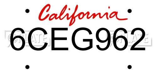 6CEG962 California License Plate