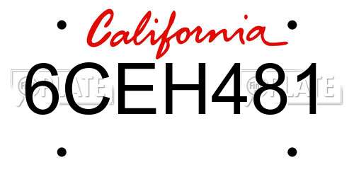 6CEH481 California License Plate