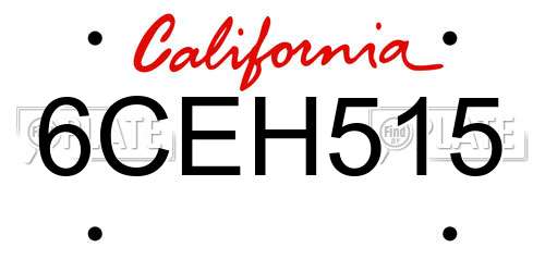 6CEH515 California License Plate