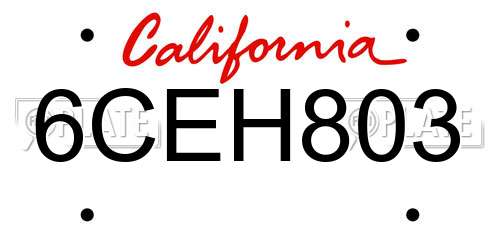 6CEH803 California License Plate