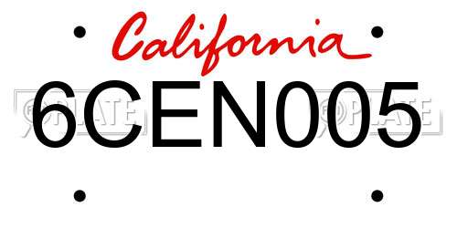 6CEN005 California License Plate