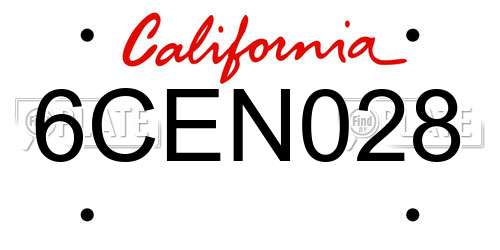 6CEN028 California License Plate