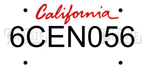 6CEN056 California License Plate