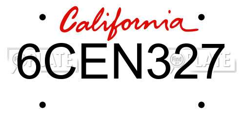 6CEN327 California License Plate
