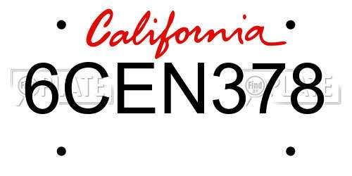 6CEN378 California License Plate