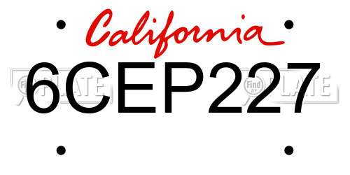 6CEP227 California License Plate