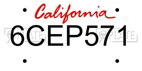 6CEP571 California License Plate