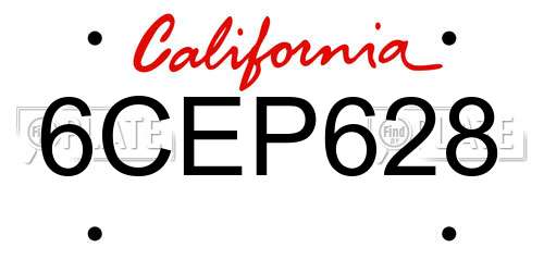 6CEP628 California License Plate
