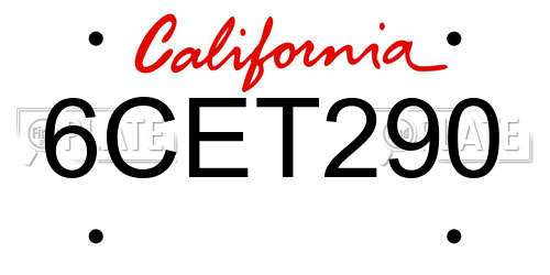 6CET290 California License Plate