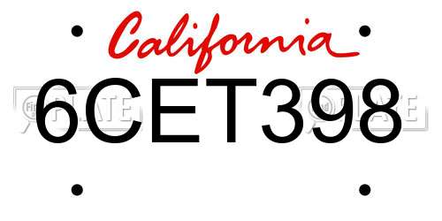 6CET398 California License Plate