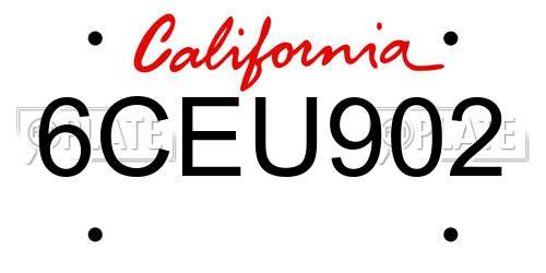 6CEU902 California License Plate