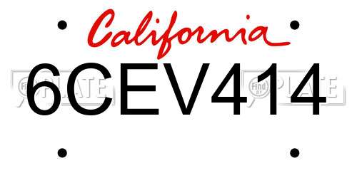 6CEV414 California License Plate