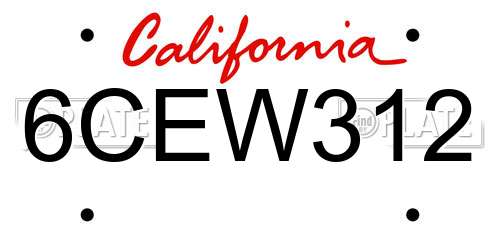 6CEW312 California License Plate