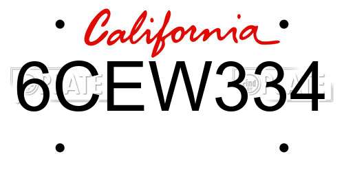 6CEW334 California License Plate
