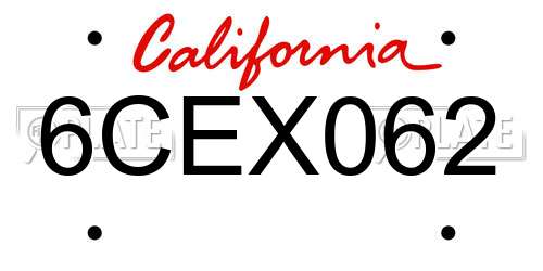 6CEX062 California License Plate