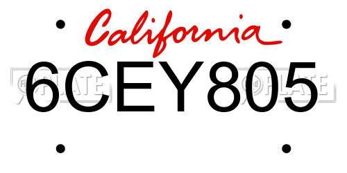 6CEY805 California License Plate