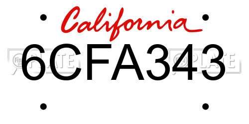 6CFA343 California License Plate