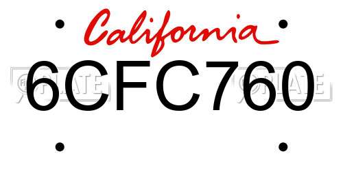 6CFC760 California License Plate