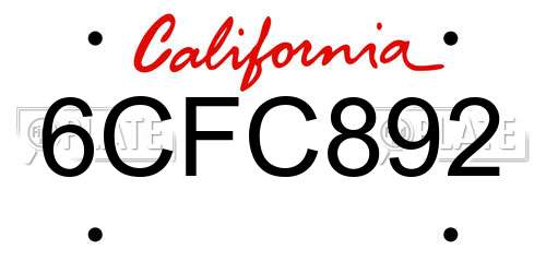 6CFC892 California License Plate