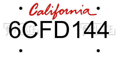 6CFD144 California License Plate