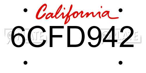 6CFD942 California License Plate