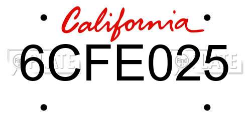 6CFE025 California License Plate