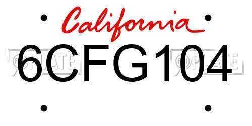 6CFG104 California License Plate