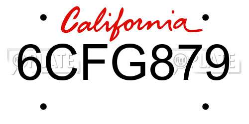 6CFG879 California License Plate