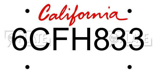 6CFH833 California License Plate