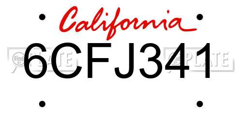 6CFJ341 California License Plate