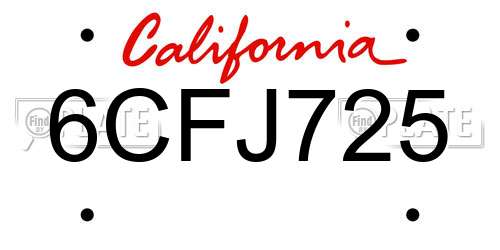 6CFJ725 California License Plate