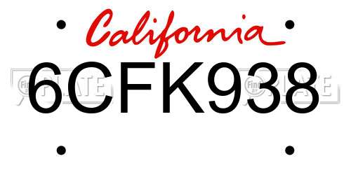 6CFK938 California License Plate