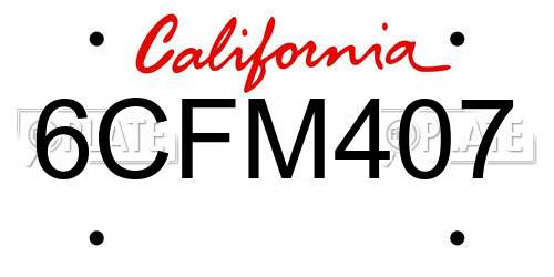 6CFM407 California License Plate