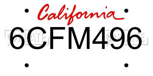 6CFM496 California License Plate