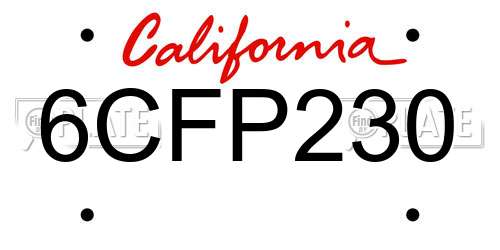 6CFP230 California License Plate