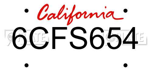 6CFS654 California License Plate