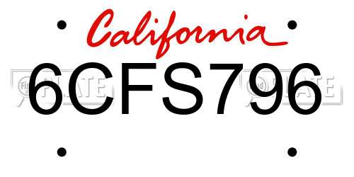 6CFS796 California License Plate