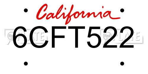 6CFT522 California License Plate