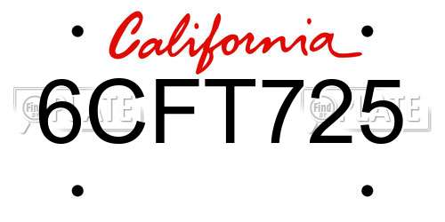 6CFT725 California License Plate