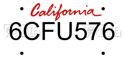 6CFU576 California License Plate