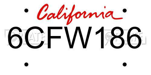 6CFW186 California License Plate