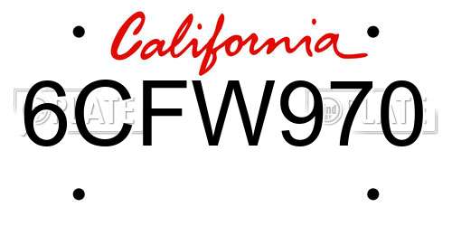 6CFW970 California License Plate