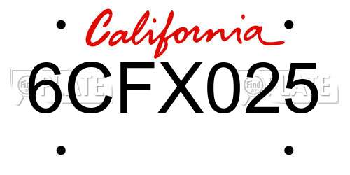 6CFX025 California License Plate