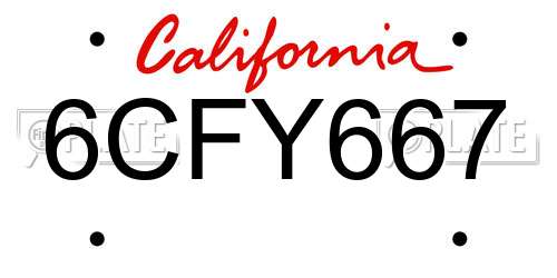 6CFY667 California License Plate
